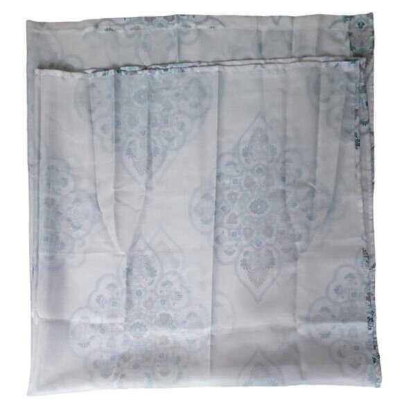 Morrocan Style Floral Pattern Polyester Fabric Shower Curtain, 72x72, Blue/White - Picture 6 of 12